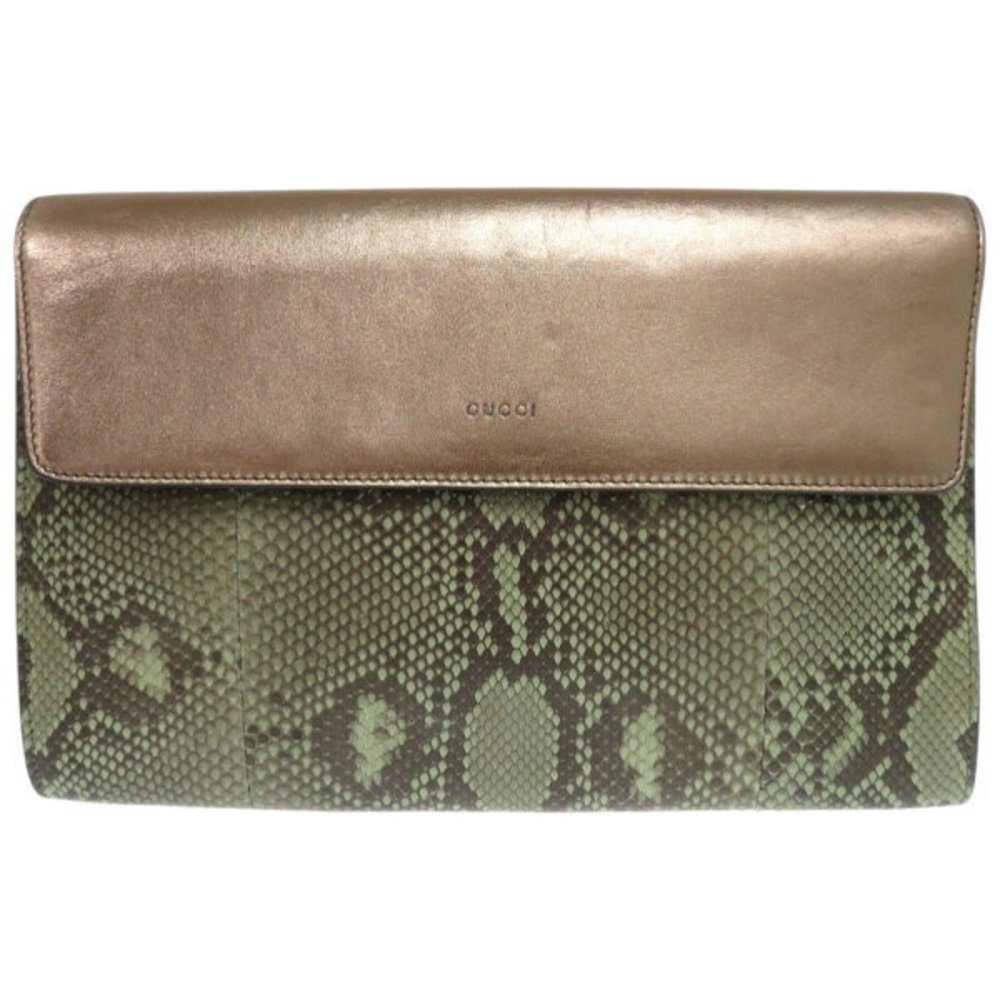Gucci python bag leather clutch green